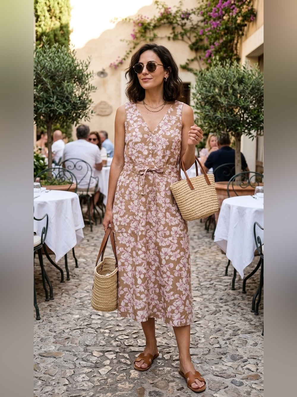 GAP Pink Floral Midi Dress on Tan Base